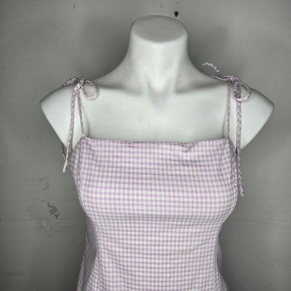 ALL IN FAVOR Gingham Print Sleeveless Smocked Mini Dress Purple & White Size M - Picture 3 of 11